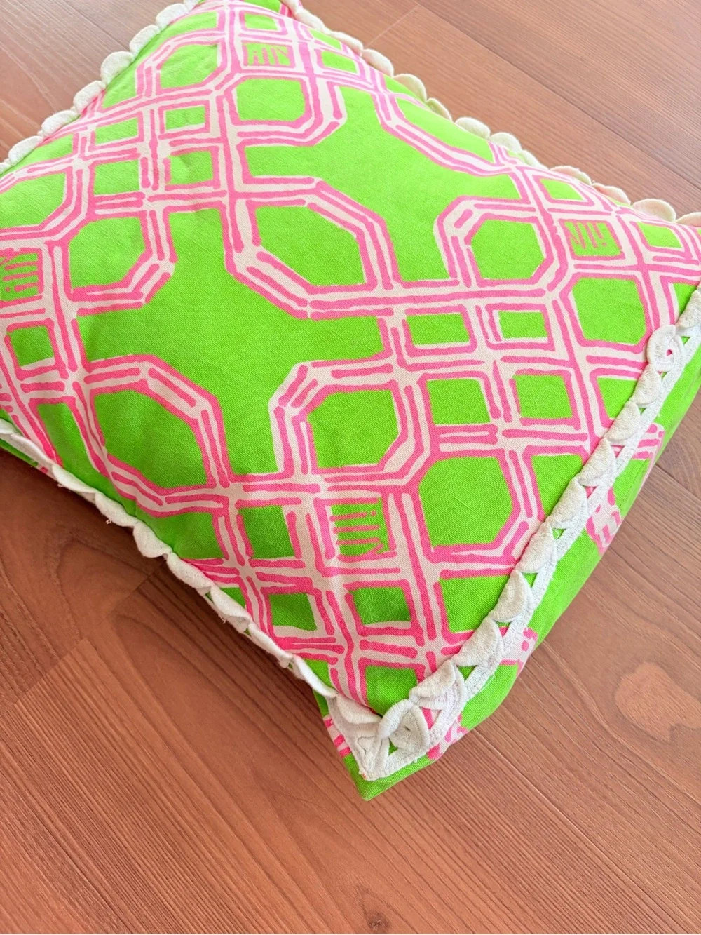Lilly Pulitzer Pottery Barn Bright Green & Pink Geometric Throw Pillow